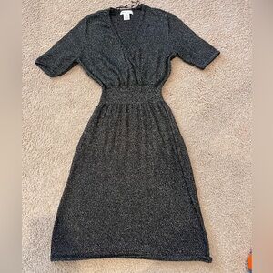 LIZ CLAIBORNE V-neck Metallic Black Glitter Sweater Dress